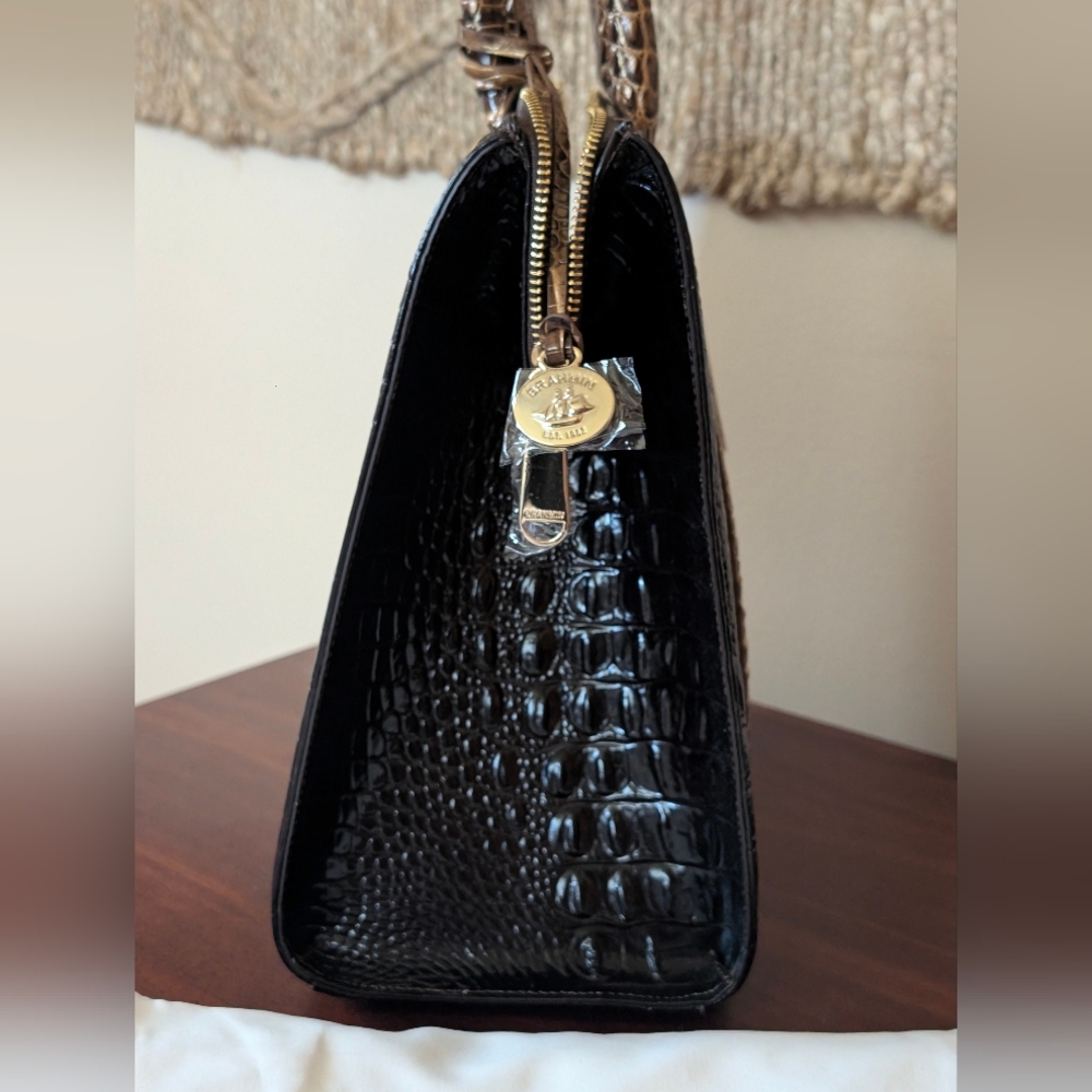 Brahmin Black and Taupe Croc-Embossed Satchel - Picture 3 of 16